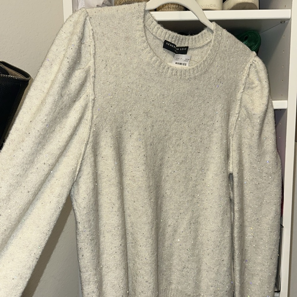 Generation Love Ecru Sequin Top with Puff Sleeves - Picture 3 of 7
